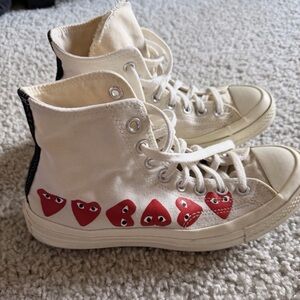 Converse White High-Top Sneakers with Red Heart Pattern